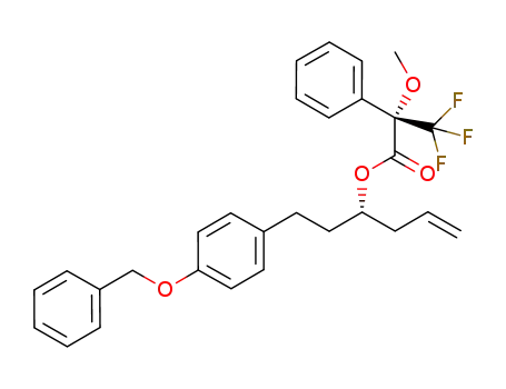 Molecular Structure of 1244033-25-7 ((3S)-1-[4-(benzyloxy)phenyl]hex-5-en-3-yl (2S)-3,3,3-trifluoro-2-methoxy-2-phenylpropionate)
