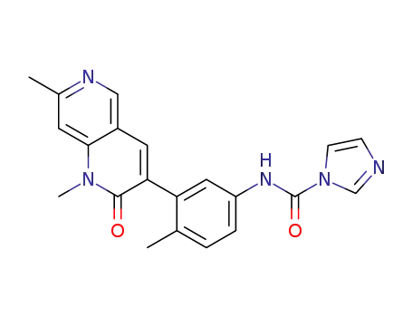 Molecular Structure of 1185281-06-4 (N-(3-(1,7-dimethyl-2-oxo-1,2-dihydro-1,6-naphthyridin-3-yl)-4-methylphenyl)-1H-imidazole-1-carboxamide)