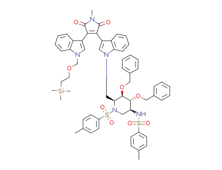 3-{1-(2S,3R,4R,5S)-5-(para-toluenesulfonyl)amino-1-(para-toluenesulfonyl)-3,4-dibenzyloxy-piperidin-2-yl-methyl-1H-indol-3-yl}-4-{1-(2-[trimethylsilyl]ethoxymethyl)-1H-indol-3-yl}-1-methyl-1H-pyrrole-2,5-dione