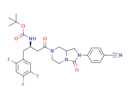 Molecular Structure of 1256815-41-4 (tert-butyl [(1R)-3-[2-(4-cyanophenyl)-hexahydro-3-oxoimidazo[1,5-a]pyrazin-7(8H)-yl]-3-oxo-1-(2,4,5-trifluorobenzyl)propyl]carbamate)