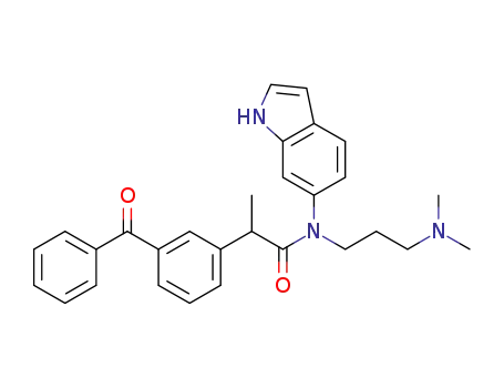 Molecular Structure of 1239447-64-3 (2-(3-benzoylphenyl)-N-(3-(dimethylamino)propyl)-N-(1H-indol-6-yl)propanamide)