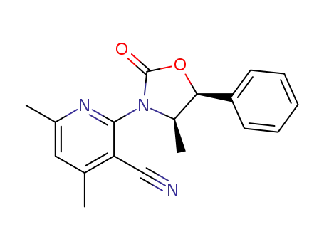 Molecular Structure of 1233503-31-5 (4,6-dimethyl-2-((4R,5S)-4-methyl-2-oxo-5-phenyloxazolidin-3-yl)nicotinonitrile)