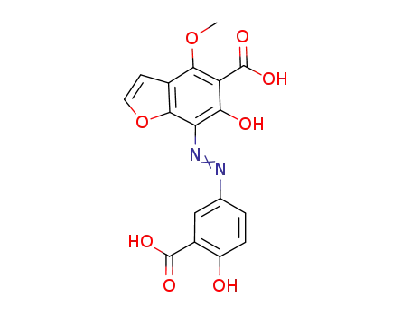 Molecular Structure of 1248345-36-9 (7-[2-(4-carboxy-3-hydroxyphenyl)azo]-6-hydroxy-4-methoxy-benzofuran-5-carboxylic acid)