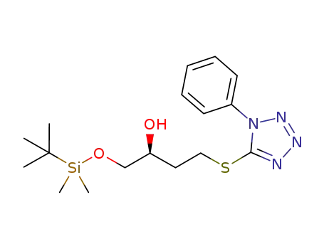 Molecular Structure of 1227373-83-2 ((S)-1-(tert-butyldimethylsilyloxy)-4-(1-phenyl-1H-tetrazol-5-ylthio)butan-2-ol)