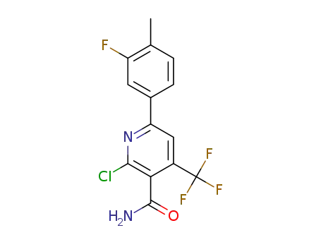 Molecular Structure of 1013647-67-0 (2-Chloro-6-(3-fluoro-4-methylphenyl)-4-(trifluoromethyl)nicotinamide)
