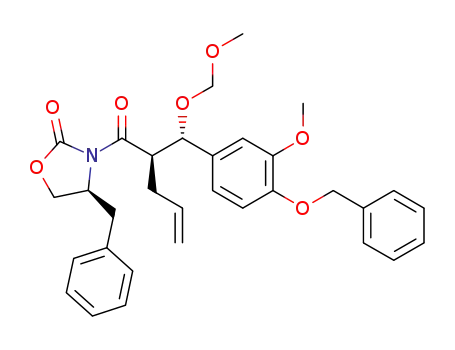 Molecular Structure of 1204225-44-4 ((4S)-4-benzyl-3-{(R)-2-[(S)-(4-benzyloxy-3-methoxyphenyl)(methoxymethoxy)methyl]-4-pentenoyl}-2-oxazolidinone)