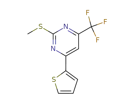Molecular Structure of 2627-53-4 (2-(methylsulfanyl)-4-(thiophen-2-yl)-6-(trifluoromethyl)pyrimidine)