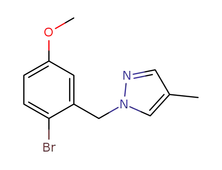 Molecular Structure of 1252590-76-3 (1-(2-bromo-5-methoxybenzyl)-4-methyl-1H-pyrazole)