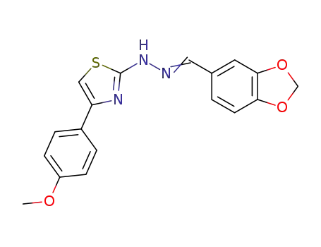 Molecular Structure of 146943-09-1 (N-[1-Benzo[1,3]dioxol-5-yl-meth-(E)-ylidene]-N'-[4-(4-methoxy-phenyl)-thiazol-2-yl]-hydrazine)