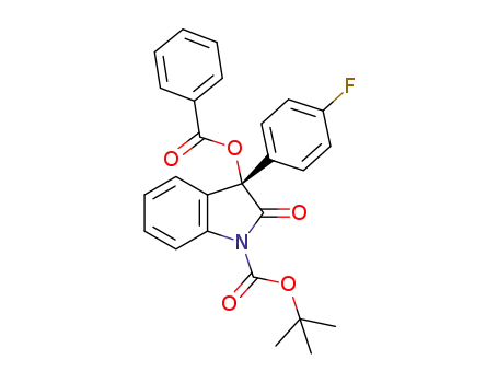 Molecular Structure of 1271489-24-7 (tert-butyl (S)-3-(benzoyloxy)-3-(4-fluorophenyl)-2-oxoindoline-1-carboxylate)