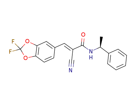 Molecular Structure of 1001088-91-0 ((S,E)-2-cyano-3-(2,2-difluorobenzo[d][1,3]dioxol-5-yl)-N-(1-phenylethyl)acrylamide)