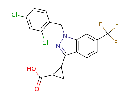 Cyclopropanecarboxylic acid,
2-[1-[(2,4-dichlorophenyl)methyl]-6-(trifluoromethyl)-1H-indazol-3-yl]-