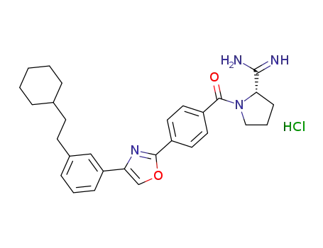 Molecular Structure of 1307310-10-6 ((S)-1-(4-(4-(3-(2-cyclohexylethyl)phenyl)oxazol-2-yl)benzoyl)pyrrolidine-2-carboximidamide hydrochloride)