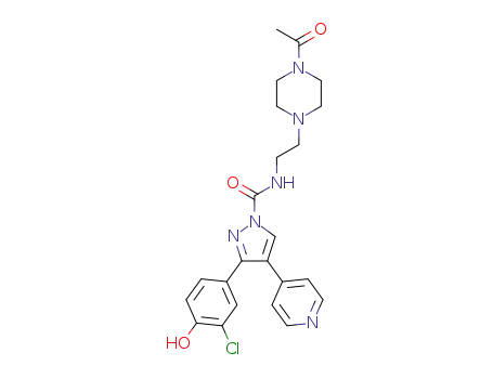 Molecular Structure of 1309606-12-9 (N-(2-(4-acetylpiperazin-1-yl)ethyl)-3-(3-chloro-4-hydroxyphenyl)-4-(pyridin-4-yl)-1H-pyrazole-1-carboxamide)