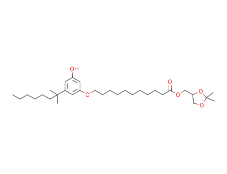 Molecular Structure of 1350724-64-9 ((+/-)-(2,2-dimethyl-1,3-dioxolan-4-yl)methyl 11-[3-hydroxy-5-(2-methyloctan-2-yl)phenoxy]undecanoate)