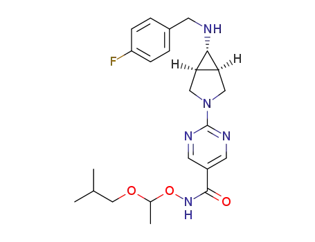 Molecular Structure of 1256449-37-2 (2-{6-[(4-fluorobenzyl)amino]-3-azabicyclo[3.1.0]hex-3-yl}-N-(1-sobutoxyethoxy)pyrimidine-5-carboxamide)