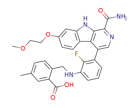 2-((3-(1-carbamoyl-7-(2-methoxyethoxy)-9H-pyrido[3,4-b]indol-4-yl)-2-fluorophenylamino)methyl)-5-methylbenzoic acid