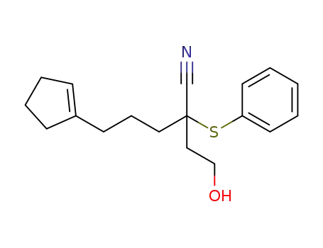 Molecular Structure of 1276114-82-9 (5-(cyclopent-1-en-1-yl)-2-(2-hydroxyethyl)-2-(phenylthio)pentanenitrile)