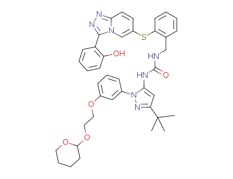 1-(3-tert-butyl-1-{3-[2-(tetrahydro-2H-pyran-2-yloxy)ethoxy]phenyl}-1H-pyrazol-5-yl)-3-(2-{[3-(2-hydroxyphenyl)[1,2,4]triazolo[4,3-a]pyridin-6-yl]thio}benzyl)urea