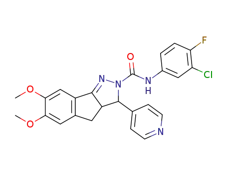 Molecular Structure of 1321920-42-6 (3-(pyridin-4-yl)-N-(3-chloro-4-fluorophenyl)-6,7-dimethoxy-3a,4-dihydro-3H-indeno[1,2-c]pyrazole-2-carboxamide)