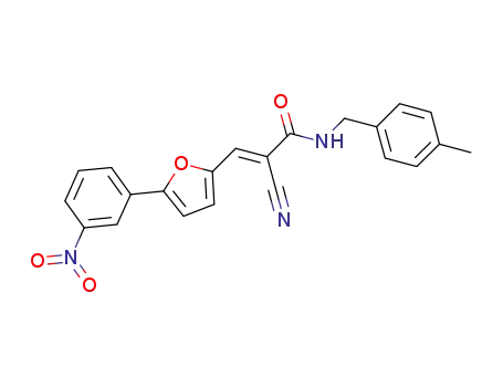 Molecular Structure of 1001088-74-9 ((E)-2-cyano-N-(4-methylbenzyl)-3-(5-(3-nitrophenyl)furan-2-yl)acrylamide)