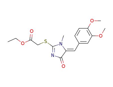 Molecular Structure of 1334337-78-8 (ethyl {[(5Z)-5-(3,4-dimethoxybenzylidene)-1-methyl-4-oxo-4,5-dihydro-1H-imidazol-2-yl]thio}acetate)