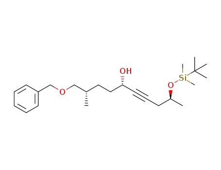 Molecular Structure of 1267597-34-1 ((2S,5S,9S)-1-(benzyloxy)-9-(tert-butyldimethylsilyloxy)-2-methyldec-6-yn-5-ol)