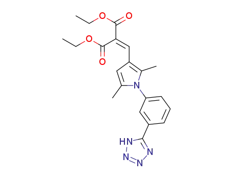 Molecular Structure of 1347754-91-9 (5-(3-(3-(2,2-diethoxycarbonylvinyl)-2,5-dimethyl-1H-pyrrol-1-yl)phenyl)-1H-tetrazole)