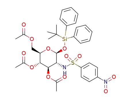 Molecular Structure of 1203584-64-8 (tert-butyldiphenylsilyl 3,4,6-tri-O-acetyl-2-deoxy-2-(4-nitrobenzenesulfonylamino)-β-D-glucopyranose)