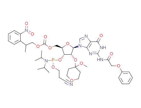 N<sub>2</sub>-(phenoxyacetyl)-2'-O-(tetrahydro-4-methoxy-2H-pyran-4-yl)guanosine 3'-(2-cyanoethyl N,N-diisopropylphosphoramidite) 5'-[2-(2-nitrophenyl)propyl carbonate]