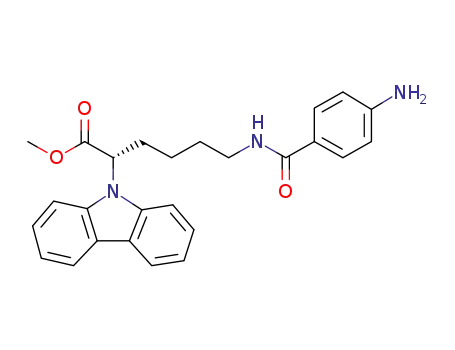 Molecular Structure of 1351464-47-5 ((S)-6-(4-amino-benzoylamino)-2-carbazol-9-yl-hexanoic acid methyl ester)