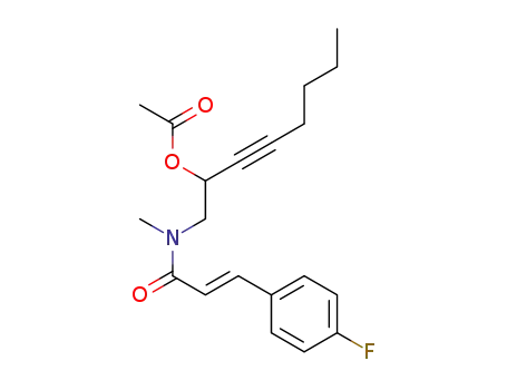 Molecular Structure of 1449377-83-6 (1-(3-(4-fluorophenyl)-N-methylacrylamido)oct-3-yn-2-yl acetate)