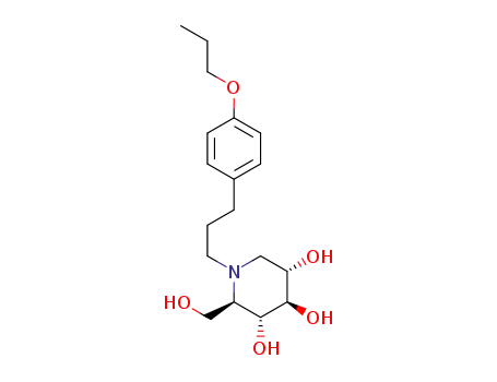 Molecular Structure of 1383153-01-2 ((2R,3R,4R,5S)-2-(hydroxymethyl)-1-(3-(4-propoxyphenyl)propyl)piperidine-3,4,5-triol)