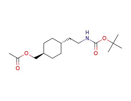 Molecular Structure of 553676-94-1 (Carbamic acid, [2-[trans-4-[(acetyloxy)methyl]cyclohexyl]ethyl]-,
1,1-dimethylethyl ester)
