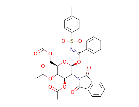 Molecular Structure of 1393471-68-5 (2-deoxy-2-phthalimido-3,4,6-tri-O-acetyl-β-D-glucopyranosyl N-tosyl benzimidate)