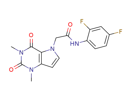 Molecular Structure of 1366000-20-5 (N-(2,4-difluoro-phenyl)-2-(1,3-dimethyl-2,4-dioxo-1,2,3,4-tetrahydro-pyrrolo[3,2-d]pyrimidin-5-yl)-acetamide)