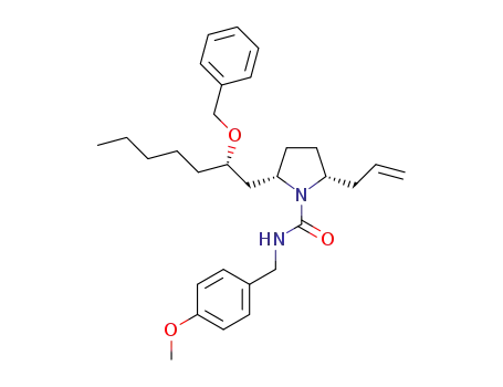 Molecular Structure of 1377322-03-6 ((+)-(2R,2'S,5S)-2-allyl-5-[2'-(benzyloxy)heptyl]-N-(4-methoxybenzyl)pyrrolidine-1-carboxamide)