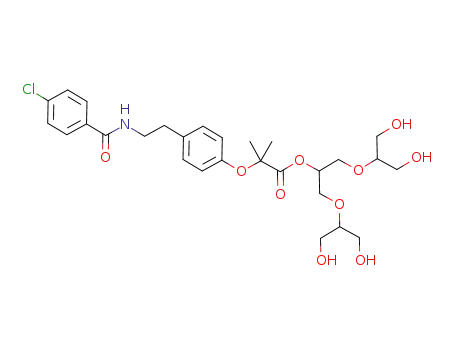 Molecular Structure of 1043468-83-2 (1,3-bis(1,3-dihydroxypropan-2-yloxy)propan-2-yl 2-(4-(2-(4-chlorobenzamido)ethyl)phenoxy)-2-methylpropanoate)