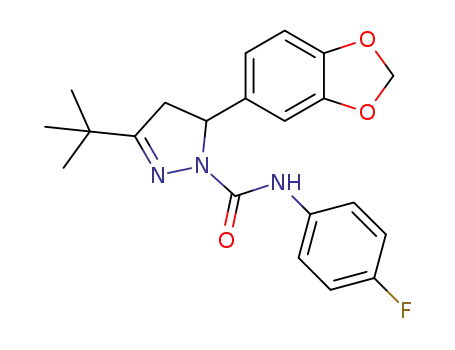 Molecular Structure of 1356965-27-9 ((5RS)-5-(benzo[d][1,3]dioxol-5-yl)-3-tert-butyl-N-(4-fluorophenyl)-4,5-dihydro-1H-pyrazole-1-carboxamide)