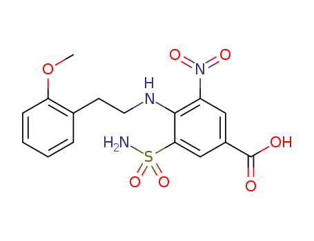 Molecular Structure of 1415960-89-2 (4-{[2-(2-methoxyphenyl)ethyl]amino}-3-nitro-5-sulfamoylbenzoic acid)