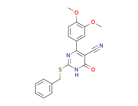 Molecular Structure of 1362426-29-6 (2-(benzylthio)-4-(3,4-dimethoxyphenyl)-6-oxo-1,6-dihydropyrimidine-5-carbonitrile)