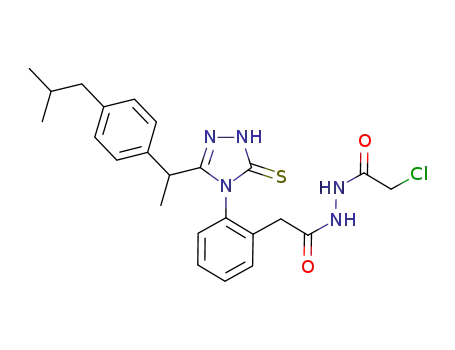2-chloro-N'-(2-(2-(3-(1-(4-isobutylphenyl)ethyl)-5-thioxo-1H-1,2,4-triazol-4(5H)-yl)phenyl)acetyl)acetohydrazide