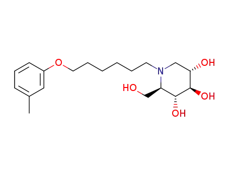 Molecular Structure of 1383152-03-1 ((2R,3R,4R,5S)-2-(hydroxymethyl)-1-(6-(m-tolyloxy)hexyl)piperidine-3,4,5-triol)