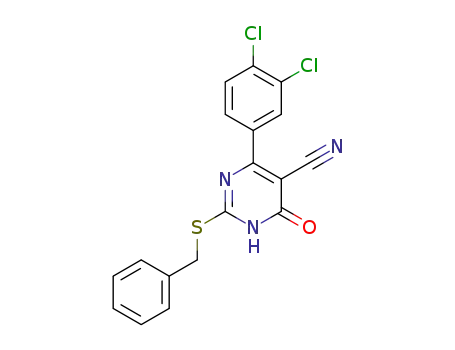 Molecular Structure of 1362426-26-3 (2-(benzylthio)-4-(3,4-dichlorophenyl)-6-oxo-1,6-dihydropyrimidine-5-carbonitrile)