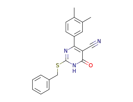 Molecular Structure of 1362426-28-5 (2-(benzylthio)-4-(3,4-dimethylphenyl)-6-oxo-1,6-dihydropyrimidine-5-carbonitrile)