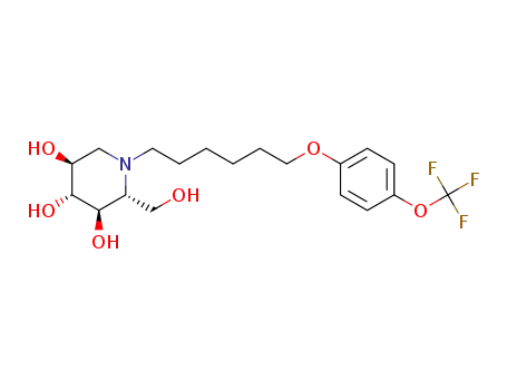 Molecular Structure of 1383152-48-4 ((2R,3R,4R,5S)-2-(hydroxymethyl)-1-(6-(4-(trifluoromethoxy)phenoxy)hexyl) piperidine-3,4,5-triol)
