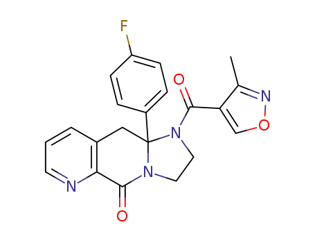 Molecular Structure of 1379605-61-4 (10a-(4-fluorophenyl)-1-[(3-methyl-1,2-oxazol-4-yl)carbonyl]-2,3,10,10a-tetrahydroimidazo[2,1-g][1,7]naphthyridin-5(1H)-one)