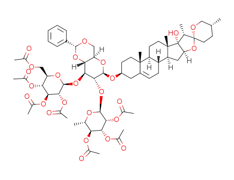 Molecular Structure of 1394170-35-4 (pennogenin 3-O-[2,3,4-tri-O-acetyl-α-L-rhamnopyranosyl-(1->2)]-[(2,3,4,6-tetra-O-acetyl-β-D-glucopyranosyl)-(1->3)]-4,6-O-benzylidene-β-D-glucopyranoside)