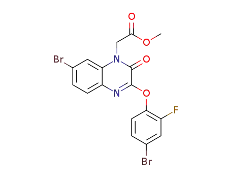 Molecular Structure of 1374748-59-0 (methyl 2-(7-bromo-3-(4-bromo-2-fluorophenoxy)-2-oxoquinoxalin-1(2H)-yl)acetate)