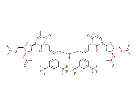 Molecular Structure of 1426070-48-5 (3,3'-{iminobis[(2Z)-3-(3,5-bis(trifluoromethyl)phenyl)but-2-ene-4,1-diyl]}bis(3',5'-di-O-acetylthymidine))